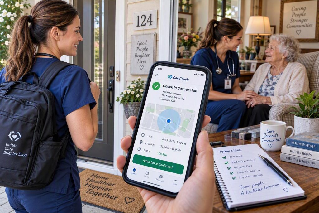 Healthcare worker arriving at residential location